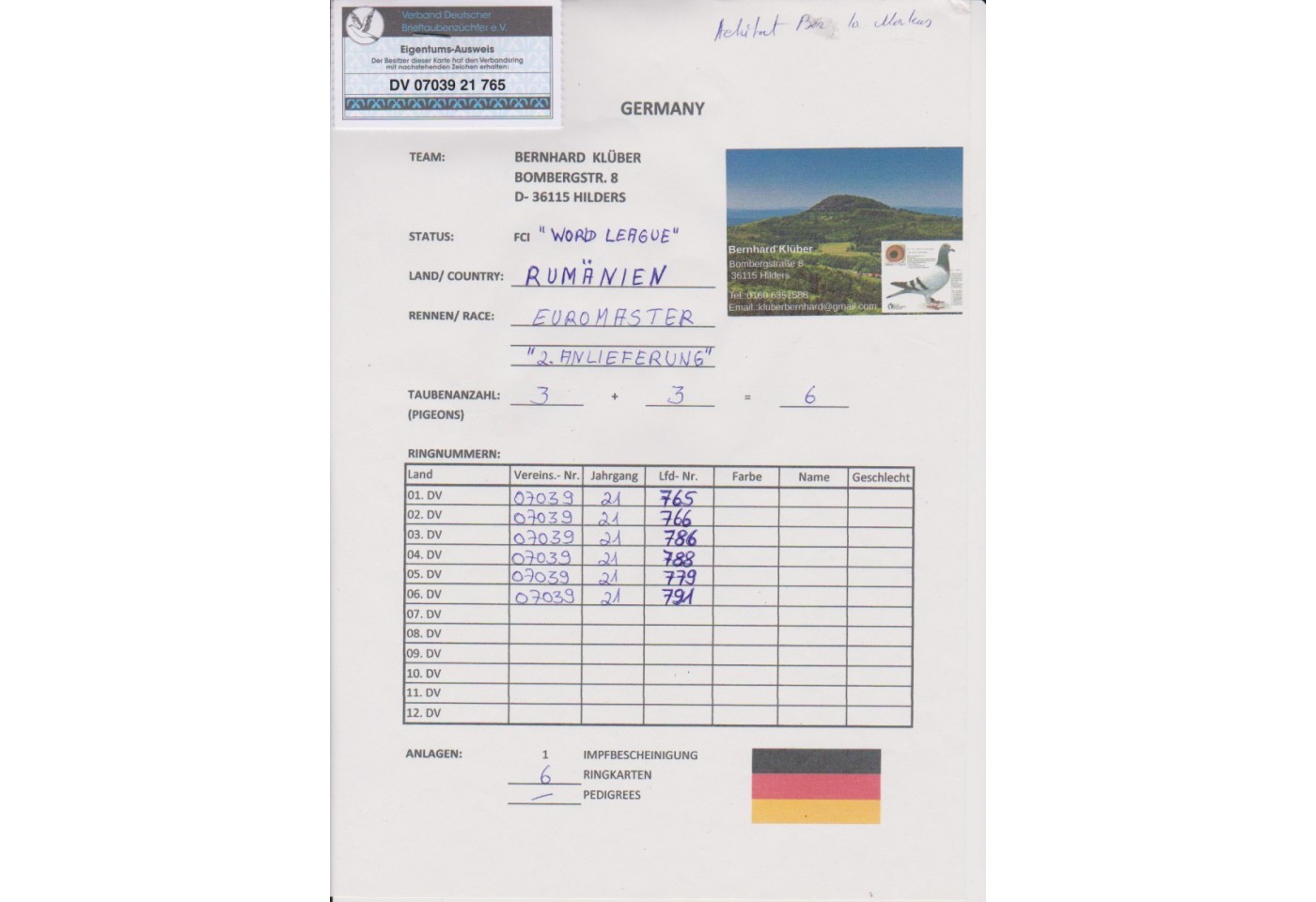 299th place - DV-07039-21-765 - Bernhard Kluber