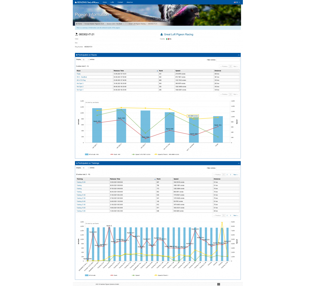 351th place - 083302-IT-21 - Great Loft Pigeon Racing 
